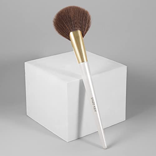 Fan Brush By Enzo Ken, Round Tip Blush Contour Brush, Large Fluffy Powder Brush, Good Resilience And Flexible Makeup Brushes For Rare Minerals Powder, Contour Sculpting And Highlighting- Makeup Straight, Simple Natural Color, Nose Contour (169-O-White) #TOP7