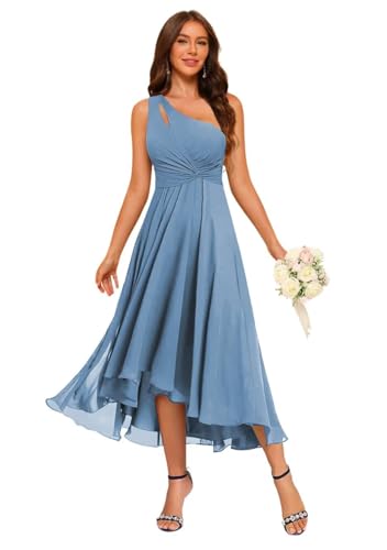 Raseal Chiffon One Shoulder Bridesmaid Dress with Pocket High Low A Line Prom Dress for Women RS192