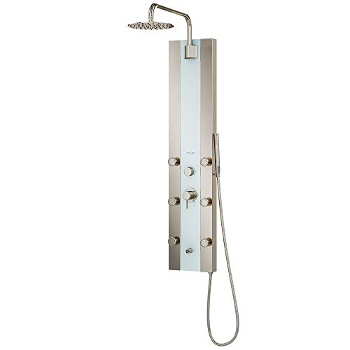 PULSE ShowerSpas 1039W-BN Tropicana ShowerSpa Panel with 10" Rain Showerhead, 6 Body Spray Jets and Hand Shower, White Glass with Brushed Nickel Fixtures, 2.5 GPM #1