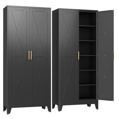 Image of GAIOUS 74.8 inch Tall Kitchen Pantry Cabinet, Metal File Storage Cabinet Black