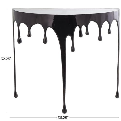 Image of Deco 79 Aluminum Drip Console Table with Melting Designed Legs and Shaded Glass Top, 36 inch x 14 inch x 32 inch, Black