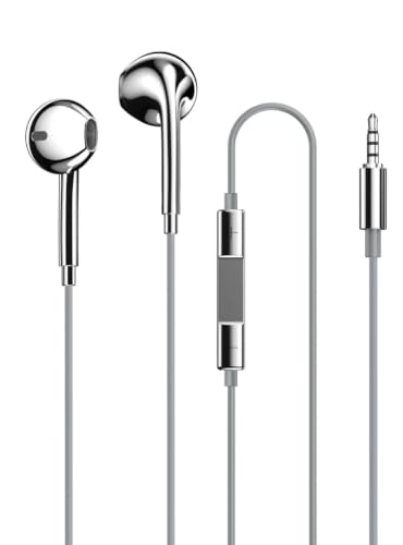 Image of 3.5mm Jack Wired Earphones | Compatible with All Android Series Noise Isolatin, Built-in Mic and Remote | Silver Chrome Electoplated Wired Headphones Earbuds (3.5mm Jack)