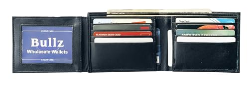 Bullz Lambskin Leather Slim RFID Signal Blocking Bifold Mens wallet- Hold upto 12 Cards, ID and Paper Bills