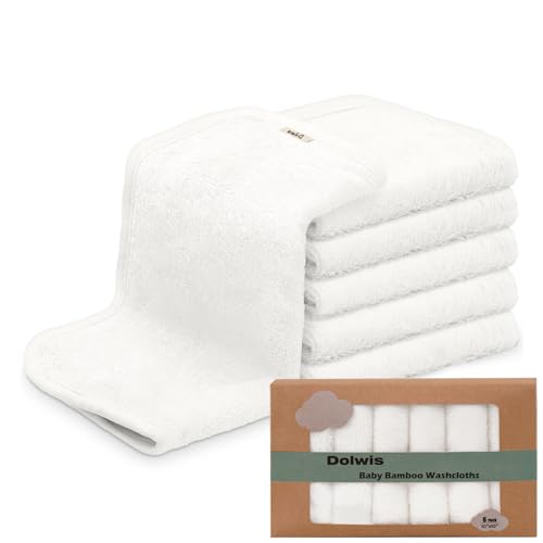 Image of Dolwis Cotton Baby Washcloths Bath Towels: 6 Pack Soft Baby Wash Cloths Face Towel Hand Towel Bath Towel for Newborn Kids, Small, White
