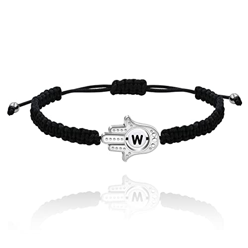 Image of Uloveido Customized A to Z 26 Letters Hand of Fatima Bracelet - Fatima Hamsa Hand Evil Eye Protection Bracelet Lucky Charm Adjustable Braided Black String