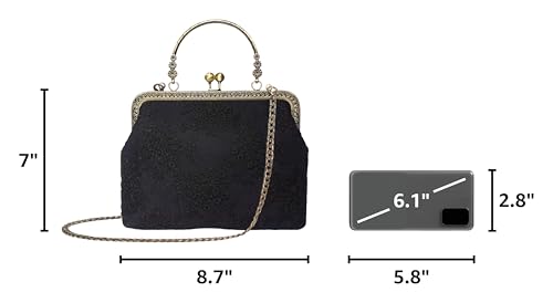 Image of Rejolly Women Vintage Kiss Lock Top Handle Handbag Evening Purse Crossbody Shoulder Bag with Chain Strap