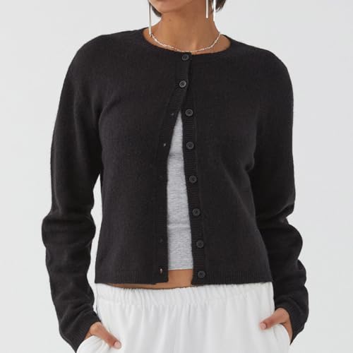 Image of Women Y2k Crop Cardigan Sweater Long Sleeve Button Down Cardigan Vintage Open Front Sweater Cute Knit Pullover Tops