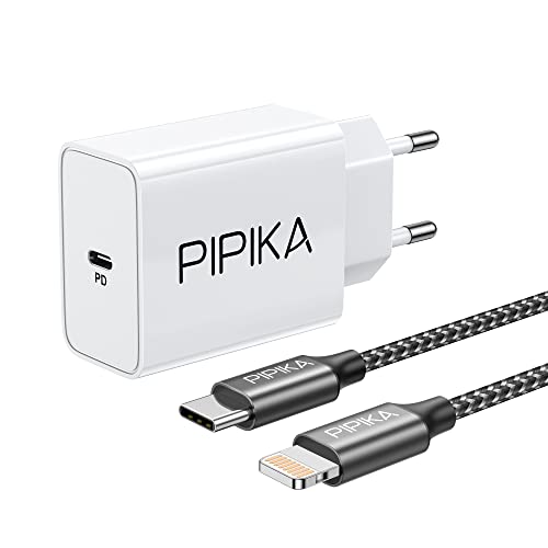 PIPIKA Chargeur mural USB C 25 W PD super rapide avec câble Lightning 2 m de type C vers câble Lightning compatible avec iPhone 13 Pro Max,12 Mini,11 Pro,XS Max,XR,X,SE,8 Plus,8,7 Plus,7,6S Plus,6 Cover