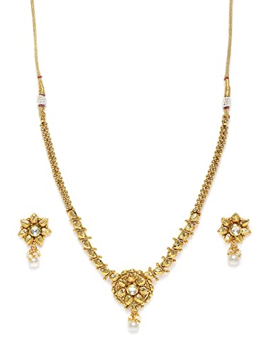 Kord Store Delicate Antique Look Ball Chain Necklace Set 1Gram Gold Plated Jewellery Wedding Collection South Concept for Girl and Women (Flower)