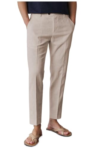 Mens Linen Pants Lightweight Summer Beach Trousers with Pockets Casual Flat Front Pants