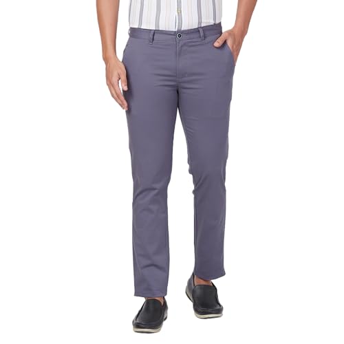 Image of Parx Low Rise Tapered Fit Cotton Blend Solid Pattern Flat Front Casual Trouser
