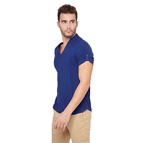 Image of Identiti MenSlim Fit Half Sleeve Solid Smart V Placket Casual Shirts