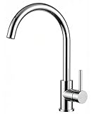 FORIOUS Wasserhahn Küche, Mischbatterie Armatur, Edelstahl, 360° Schwenkbar, Einhebel-Warm- und Küchenarmatur, Polierter Chrom, Auslaufhöhe 238 mm, Fingerzug