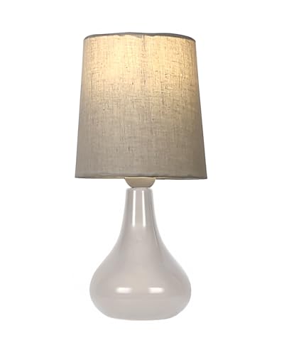 Image of Homesake Modern Small Ceramic LED Table Lamp, Classic Bedside Desk Lamp for Living Room Bedroom, Farmhouse Nightstand Lamps Fabric Shade (Gray)