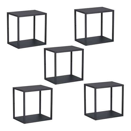 [en.casa] Set di 5 Mensole da Muro 28 x 28 x 20 cm 5 Ripiani Modulari Componibili a Parete in Acciaio per Bagno Cucina Corridoio - Nero
