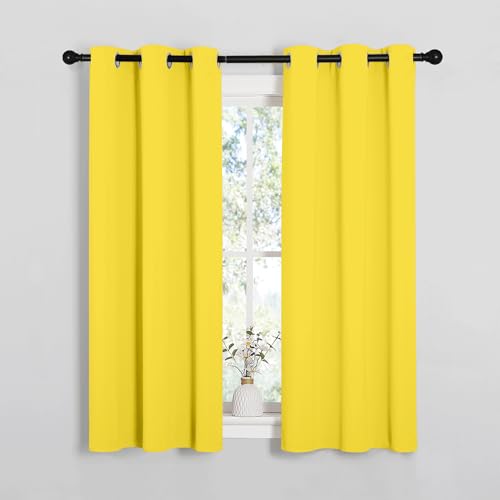Image of NICETOWN Window Curtain Panels, Thermal Insulated Solid Grommet Draperies /Drapes for Basement (Bright Yellow, 1 Pair, 34 by 54-inch)