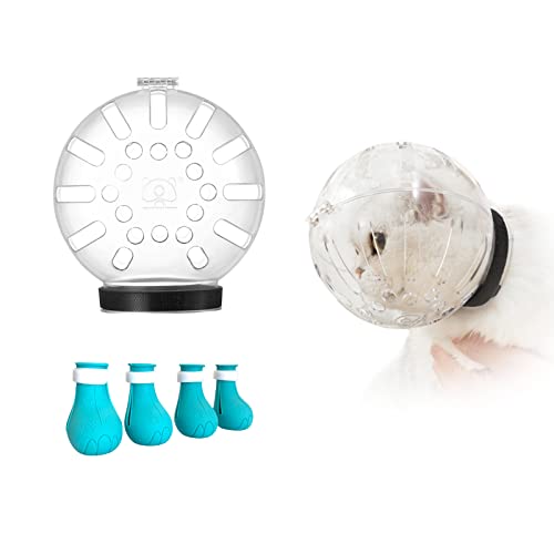 Image of Cat Muzzle and Boots, Adjustable Headgear for Grooming, Breathable Hood Face Mask for Shaving Head Bubble Cover, Anti Bite Helmet Cat Holder for Bathing