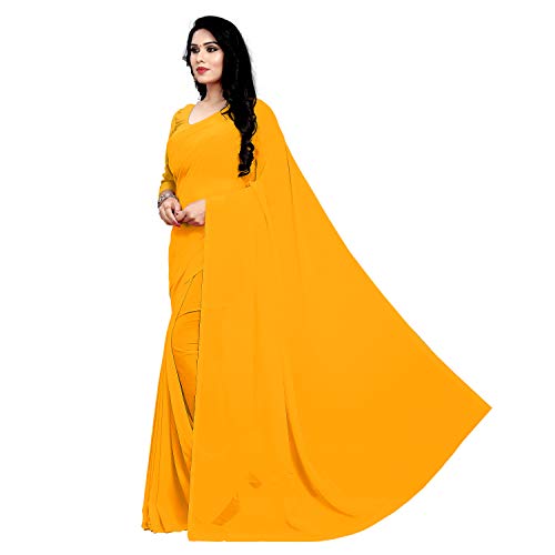 Image of StyleScope Women's Plain Georgette Saree With Georgette Plain Matching Unstitched Blouse Piece (Plainn)