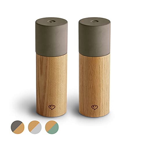 Zout- en pepermolen-set 2-delig, eiken & beton, specerijenmolen, chili molen, instelbare keramische molen, ongevuld… - Image 3