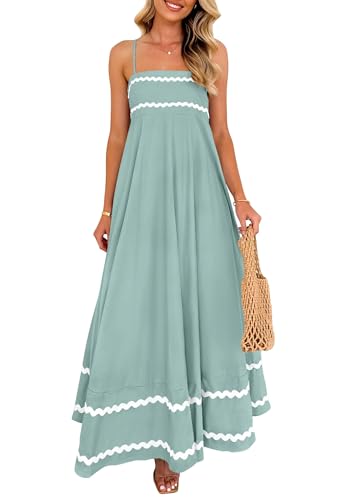 Image of PRETTYGARDEN Women's 2026 Summer Flowy Maxi Dress Casual Sleeveless Spaghetti Strap Ruffle Beach Long Dresses