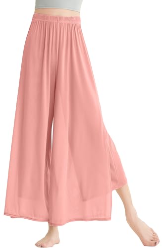 FEOYA Women's Dance Pants Flowing Elastic Waist Wide Leg Side Slit Practice Yoga Athletic Casual Pants S-XL