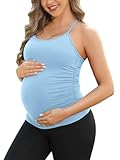 ATTRACO Women Maternity Workout Tops Scoop Neck Summer Maternity Tops Pregnancy Tank Light Blue S