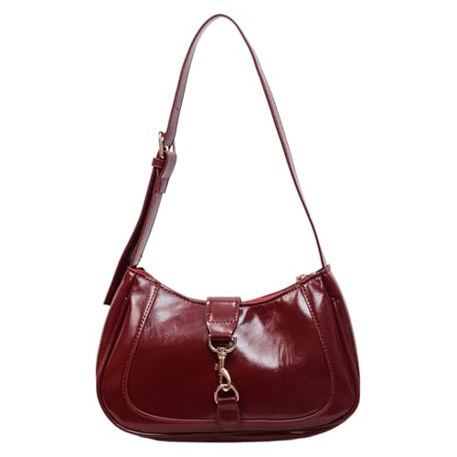 HTU Bolso de hombro de cuero de PU Bolso de viaje de moda Bolso de mano para mujer (rojo vino)