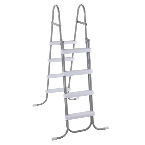 Image of 4 Steps Pool Ladder,Iron Above Ground Swimming Pools Steps Safety Ladders,Outdoor Pool Ladders,Heavy Duty Swimming Pools Ladder,with Metal Legs,for Outside Yard Backyard Garden Deck (Grey & White)