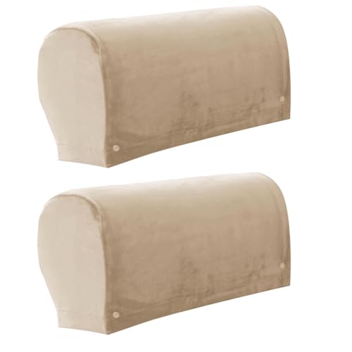 NEKOSUKI 1Pair Armrest Covers, Chair Arm Protectors Stretch Fabric Armrest Sofa with Twist Pin, Armchair Slipcover Protector Elastic Home Office Recliner Couch Loveseat Protective Cloth (Sand)