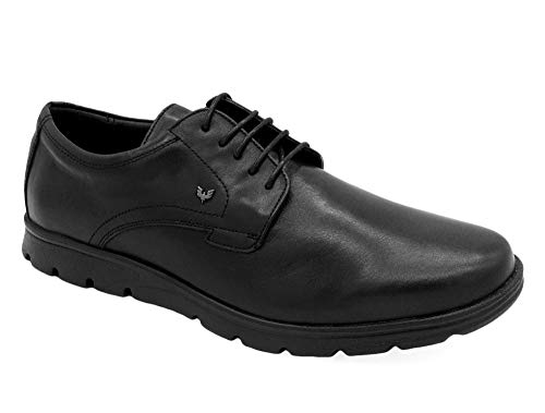BECOOL Herren Leder Halbschuhe 44-EU schwarz Schnür-Schuhe klassisch sportlich flexibel Flache Sohle hochwertig Produziert In Spanien Made In Spain