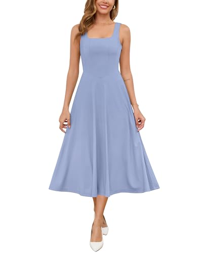 Zattcas Damen 2025 Frühling Sommer Quadratischer Ausschnitt ärmellos fließend Swing Midikleid Hochzeit Gäste Abschlussball Cocktail Party Kleid,...