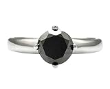 Pureza del metal: 9 quilates. Anillo solitario de oro blanco de 9 quilates con diamante negro (talla M/1,00 quilates)