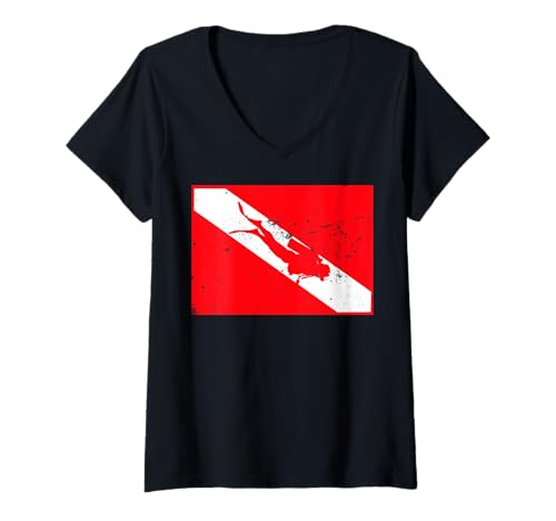 Womens Dive Flag novelty Scuba Diving Scuba Diver Flag V-Neck T-Shirt