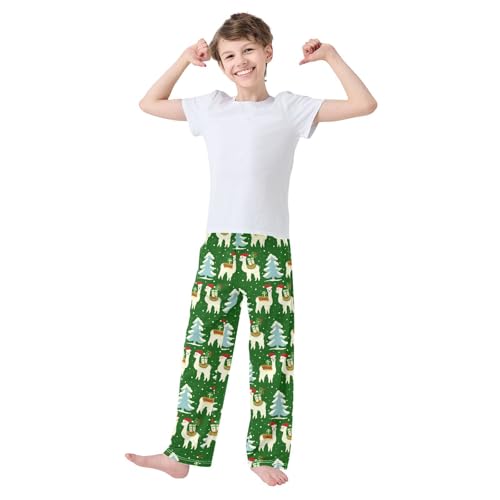 ZZXXB Christmas Llama Snow Boys Long Pants Soft Trousers Elastic Waist Kids Lounge Bottoms with Pockets S-XL2