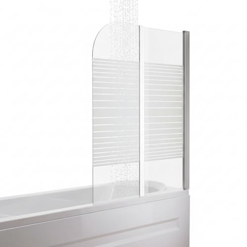 Melko Duschabtrennung Badewannenaufsatz aus 5 mm ESG Sicherheitsglas, faltbar, 133 x 108 cm, Teilsatiniert, inkl. Zubehör