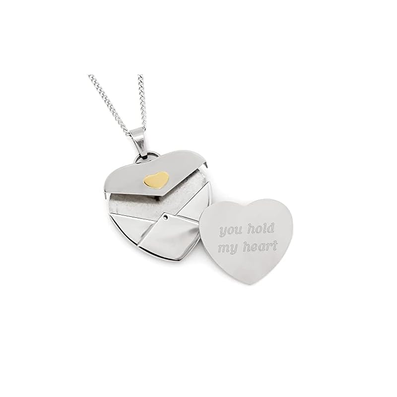 EVE'S ADDICTION Women's Stainless Steel Engravable Gold Heart Envelope Locket, (24" long chain) - Personalized Secret Locket Necklace - Heart Locket - Custom Necklaces for Women - Gifts for Mom - Image 3