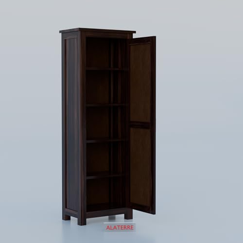 Image of Solid Sheesham Wood Wardrobe with Cane Panel Door | Single Door Wooden Storage Cabinet | Modern Tall Cupboard for Bedroom & Living Room (Walnut Finish)