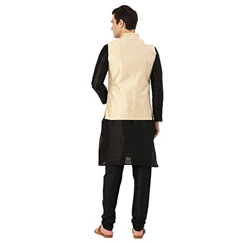 Image of SOJANYA (Since 1958 Men's Cotton Linen Maroon Kurta and White Pyjama with Mustard Cotton Nehru Jacket