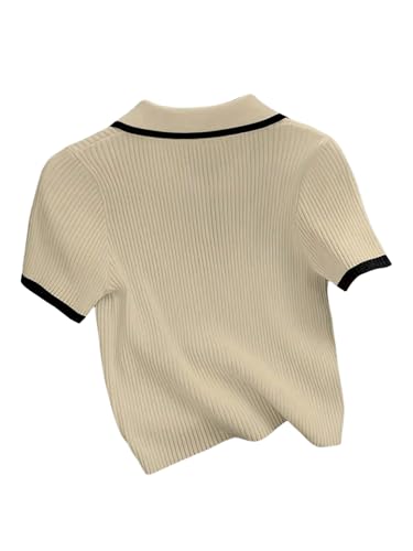 Verdusa Women's Old Money Tops Knit Short Sleeve Sweater Button Front Collared Crop Tops2