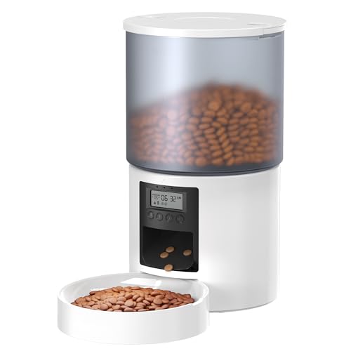 POOEKEN Automatic Cat Feeder- Auto Cat Food Dispenser Dog Feeder with 1-6 Meals Pet Customized Feeding Schedule for Cats & Dogs - 4L