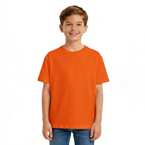BreezeCove Boys Short Sleeve T-Shirt Kids Cotton Tees Crewneck Tops Basic Shirts 3-14 Years Orange