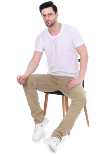 Image of Cotton Comfort Fit Jeans for Men | Full-Length Solid Denim Pants with Button Closure, Embroidered Design, Mid-Rise Casual Trousers for Daily | Classic Jeans for Office Bottoms (DI-249)