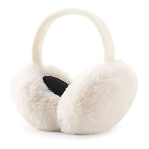 Airmoon Ear Muffs for Women - Winter Ear Warmers - Soft & Warm Cable Knit Furry Fleece Earmuffs - Ear Covers for Cold Weather (white) Cover