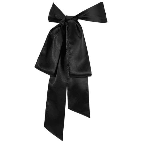 Black Chiffon Sash Belt for Women Vintage 50s Waist Cincher Corset Belt for Bridal Wedding, Prom, Special Occasion, Formal Events, Elegant Bow Tie Satin Belts for Dresses