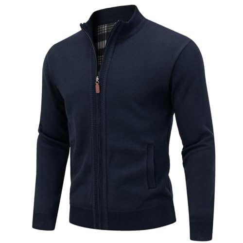 Men's Cardigan Full Zip Up Stand Collar Sweaters with Pockets Thick Sweater Jacket