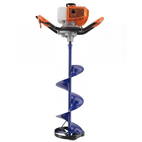 Gas Powered Ice & Post Hole Auger Kit, 2-in-1, 2 Stroke Engine, Electric Post Hole Digger Includes 10' Carbon Steel Ice Drill, 5.9' Ground Auger,for Garden, Farmland, Ice Fishing, Post Hole Digging