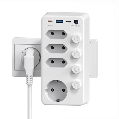 Doppelstecker f&uuml;r Steckdose, Mehrfachsteckdose mit USB C 20W, Steckdosenadapter 4fach Steckdosenleiste &Uuml;berspannungsschutz einzeln Schaltbar, USB Mehrfachstecker f&uuml;r K&uuml;che Wohnzimmer, Wei&szlig;
