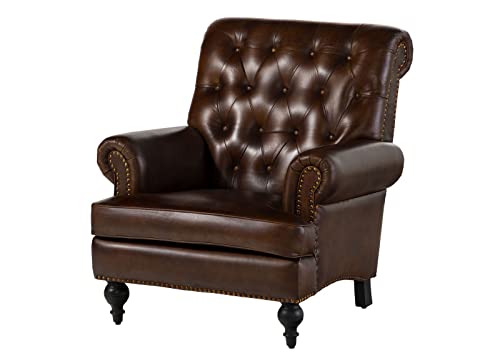 MASSIVMOEBEL24.DE | Chesterfield Sessel aus Echtleder #105 | aus echtem Büffel-Leder - Braun | 84x84x94 cm | mit Nieten | Lounge-Sessel Sofasessel Relaxsessel