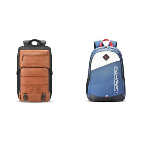 Image of Gear Double Decker 31L Large Water Resistant Faux Leather Anti-Theft 5 Compartment + 14 cms Blue Casual Backpack (MDBKPECO50504)