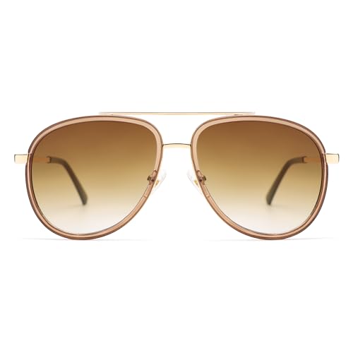 Retro Aviator Sunglasses for Women Mens Double Bridge 70s Shades AP3688